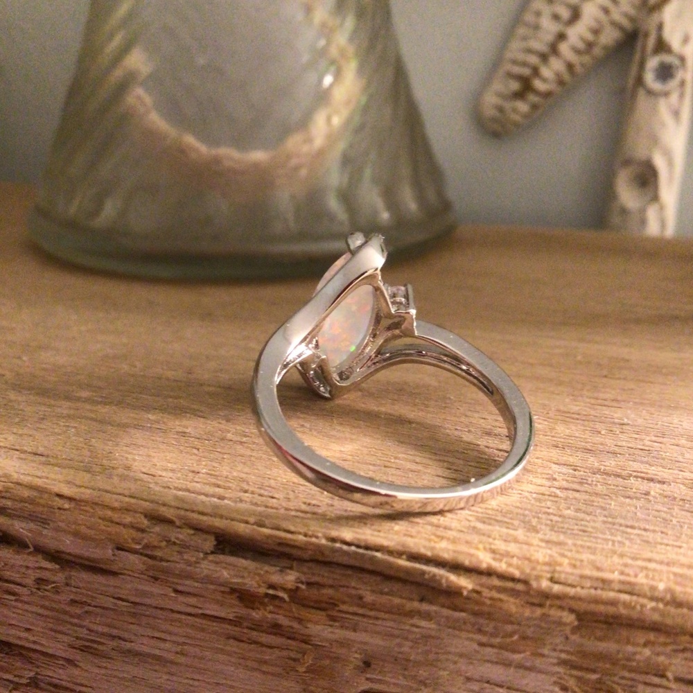 White Gold Plated Brass Created Fire Opal with cubic zirconia sz 6 - Picture 4 of 8